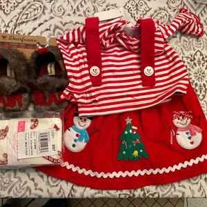 Christmas set - dress, stockings and slippers - 6-9M NWT